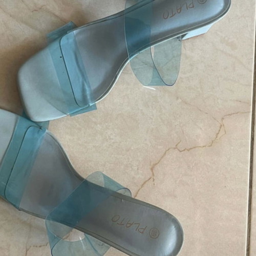 Mule blue used, low square heel, summer comfortable