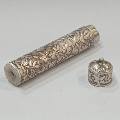 Antique silver 800 needle case with embossed floral decoration