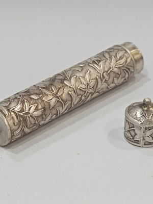 Antique silver 800 needle case with embossed floral decoration