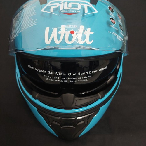 Pilot Road II motorcycle helmet medium blue flip-up with sunvisor Wolt new