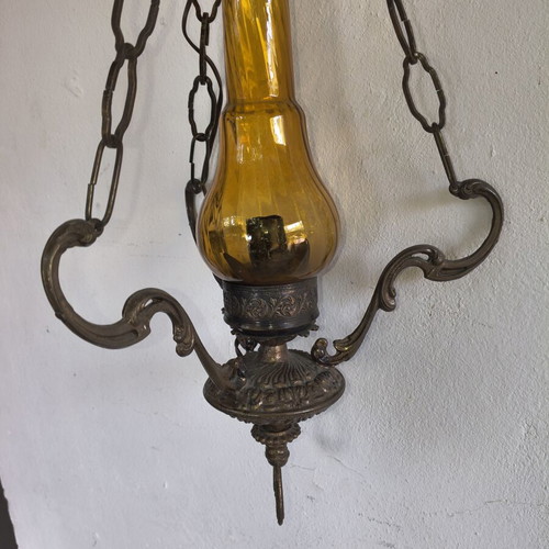 Retro brass ceiling light used, for one E14 bulb, antique copper
