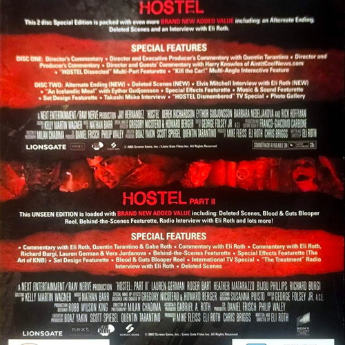 Hostel Μέρη 1 και 2 DVD, περιπέτεια τρόμου θρίλερ