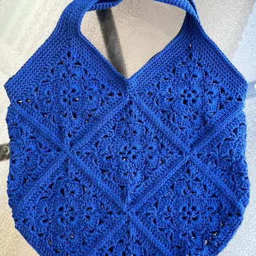 Handmade crochet granny square shoulder bag blue new