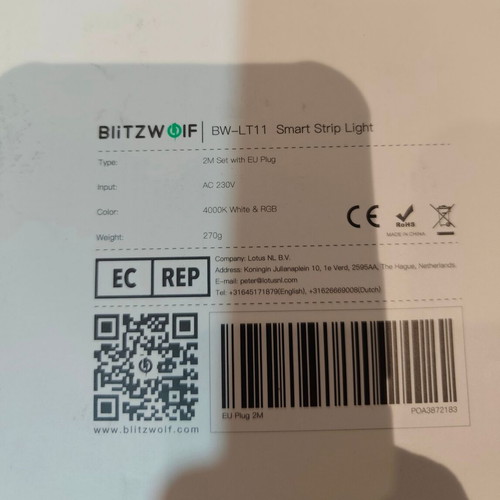 Blitzwolf BW-LT11 LED strip 2 meters white 4000k RGB new