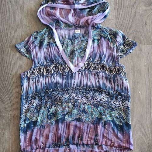 Silk Top with Hood boho paisley M/L like new