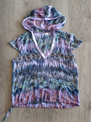 Silk Top with Hood boho paisley M/L like new