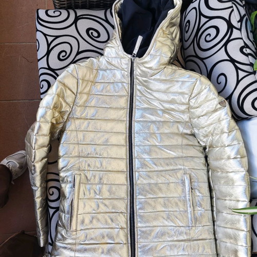 Gold leather jacket new, size small