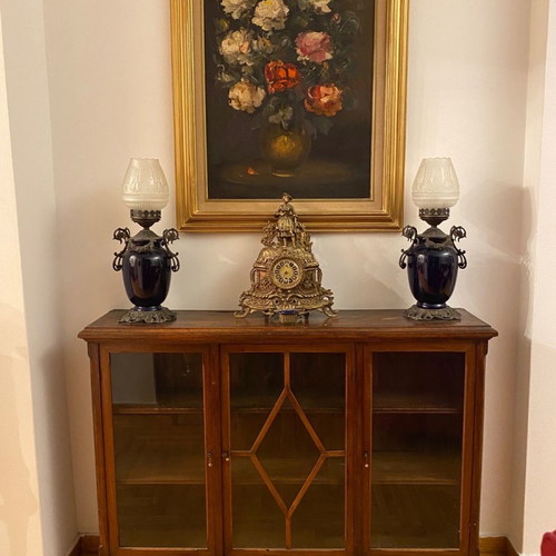 French handmade antique 19th century display cabinet used with three shelves and three glass doors