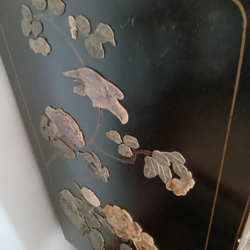 Vintage Chinese Storage Cabinet used, hand-painted with semi-precious stones