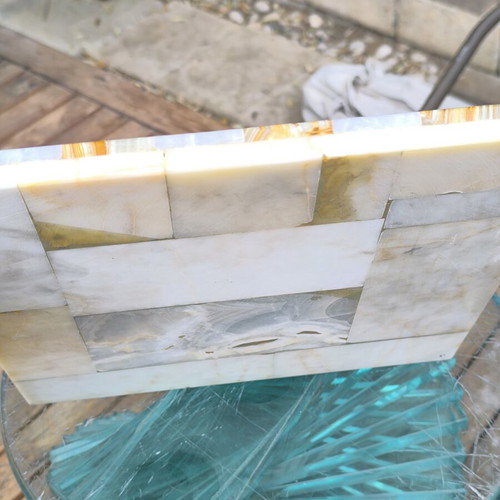Handmade marble chessboard in brown and white shades