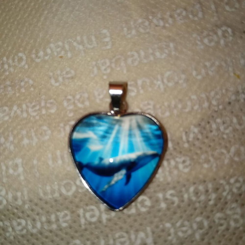 Ocean pendant new, metal and polished glass, blue and silver