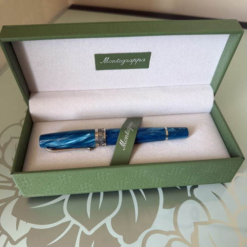 Montegrappa fountain pen, pearlescent blue, boxed