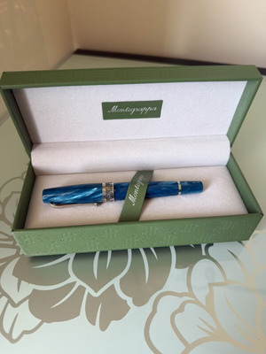Montegrappa fountain pen, pearlescent blue, boxed