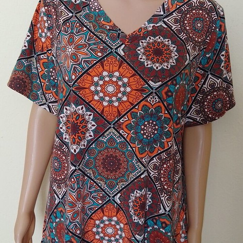 Boho Vintage Blouse new, XXL, brown and turquoise