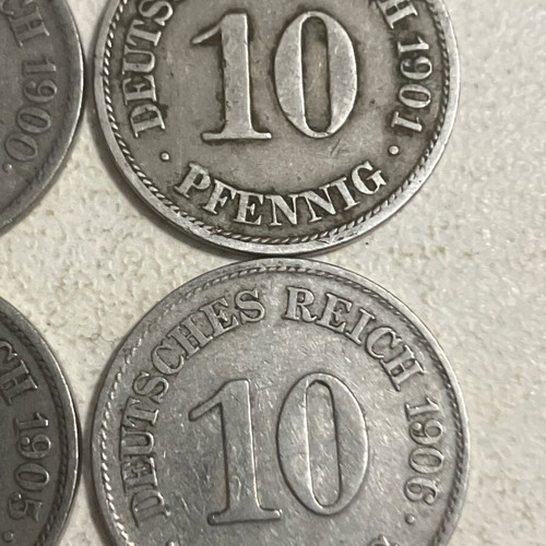 Lot of 7 German coins used from 1875 to 1906