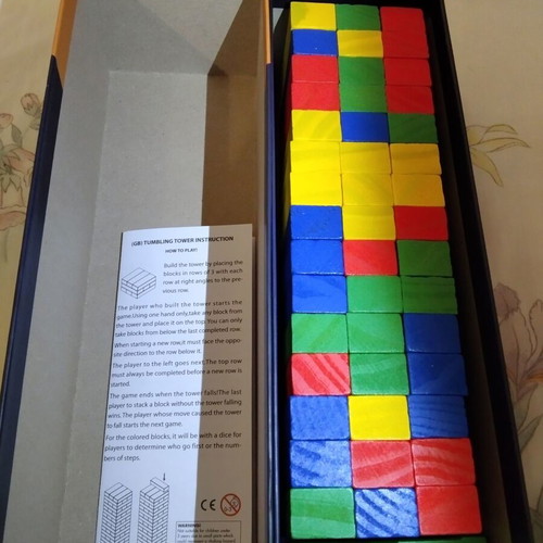 Tumblin' Tower game new, 48 colorful wooden pieces