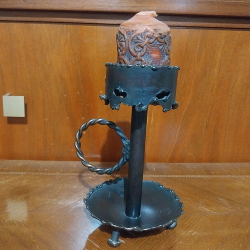 Decorative candlestick used, metal alloy, 1970s vintage