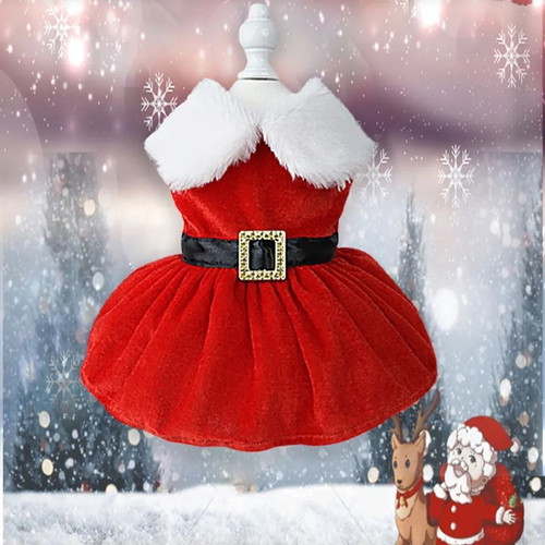 Santa Girl dog dress large new, red velvet with black belt and white fur