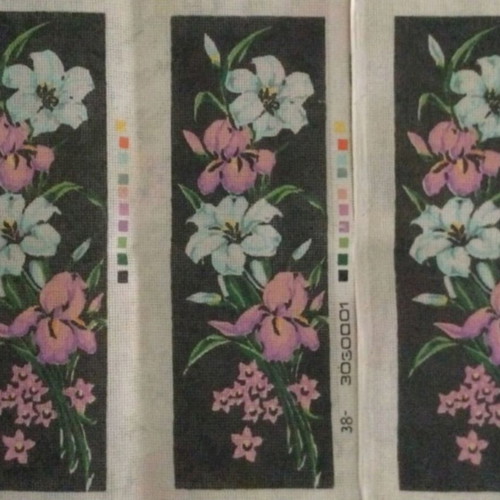 Vintage embroidery canvas with flowers, new