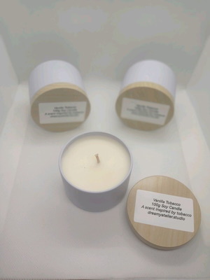 Handmade soy candle with vanilla tobacco scent like new