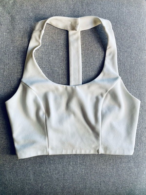 Ths top with high tie and pearl button, like new, white, size S