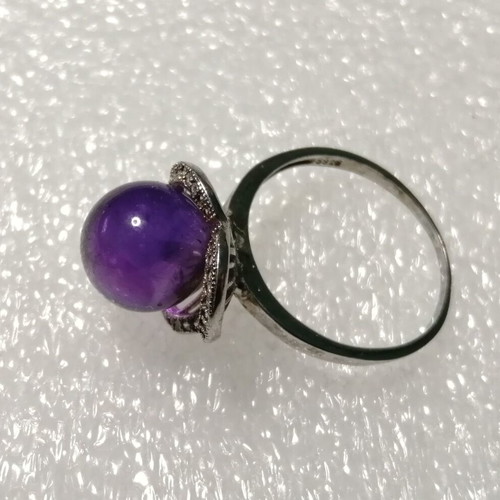 Silver ring 925 with natural amethyst and zircon, new