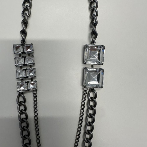 Women's charcoal necklace with large rhinestones and double chain