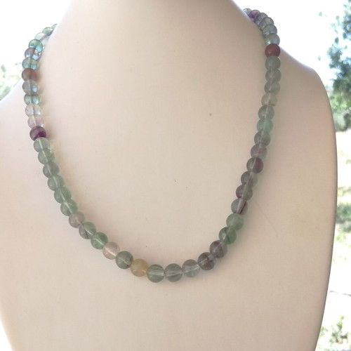 Fluorite Necklace with Silver 925 Clasp, New