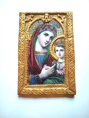 Icon of Virgin Mary with Christ new, handmade clay decorations