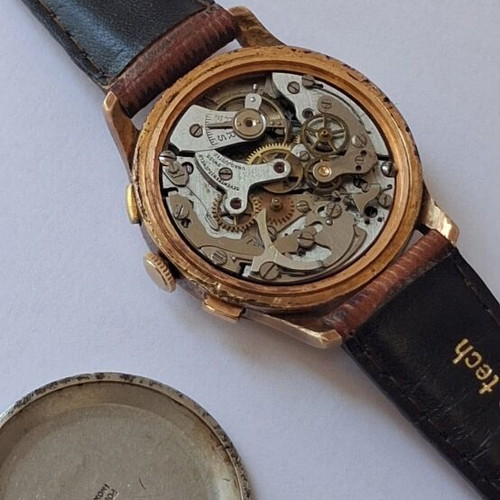 Tell 1950 mechanical chronograph watch used, beige and gold