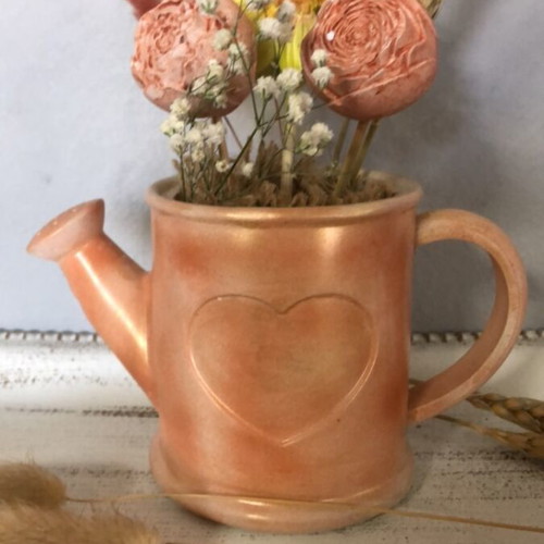 Handmade decorative watering can with aromatic plaster flowers new