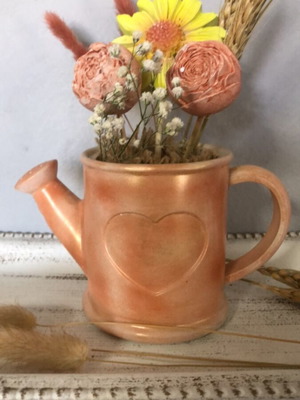 Handmade decorative watering can with aromatic plaster flowers new