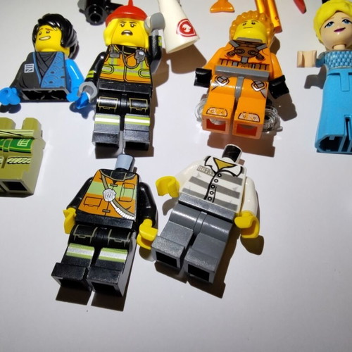 Lego figures, accessories and pieces used, all together