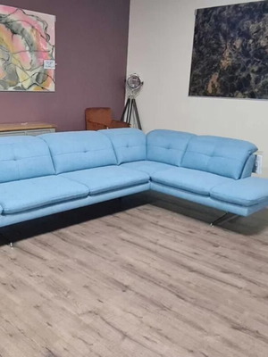Blue Dana fabric corner sofa new with adjustable backrests and armrest