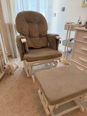 White-Grey Nursing Glider Chair with Stool