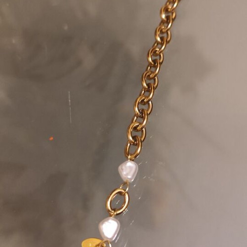 Chain bracelet with two pearls new, gold color stainless steel