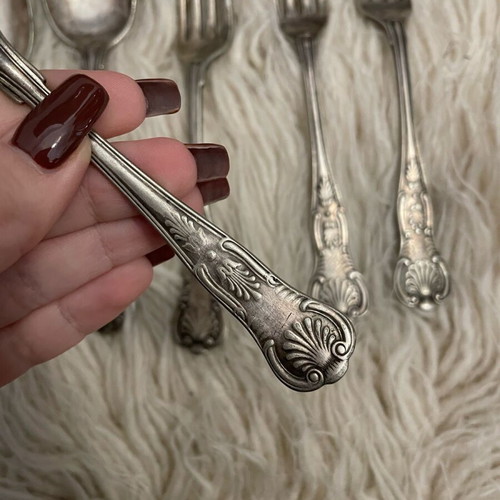 Reed& Barton silver-plated set used, 3 spoons, 3 forks, sugar spoon