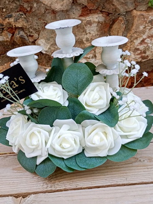 Decorative Triple Candlestick with Roses New Handmade
