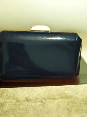Clutch bag navy blue used with silver chain