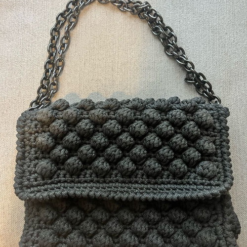 Knitted handmade shoulder bag gray new