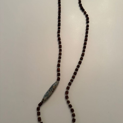 Women's long necklace with lava beads and gold stone like new