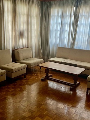 70s Style living room set used, beige with wooden elements