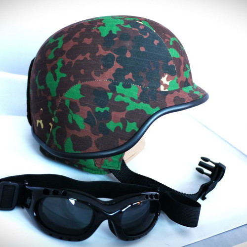 U.S.A Army replica motorcycle helmet with goggles, multi camouflage