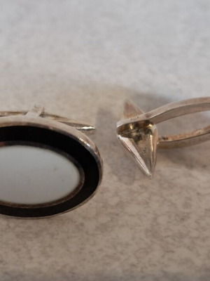 Silver 925 cufflinks, oval white/black, Italy