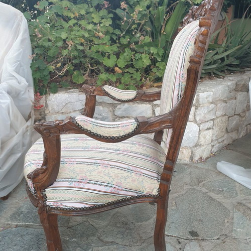 Armchairs made of solid walnut with durable fabric, new, set of two