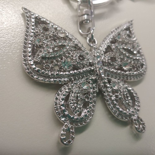 Silver butterfly keychain new with rhinestones