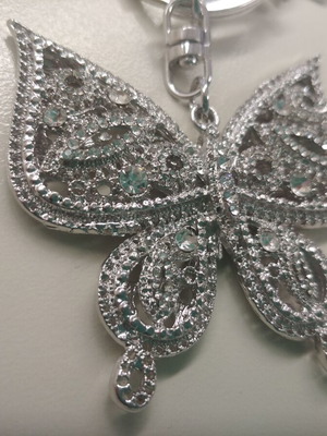 Silver butterfly keychain new with rhinestones