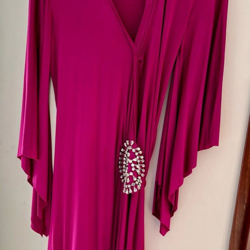 Fuchsia evening dress Mischalis like new, midi with crystals