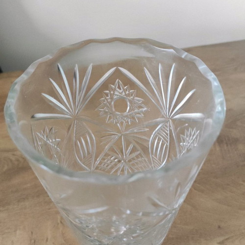 Czech carved vase vintage with detailed embossed design from the 1960s