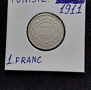 TUNISIE, 1 FRANC 1911. ασημένιο νόμισμα.